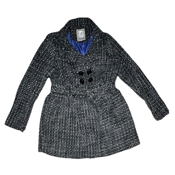 Dollhouse Tweed Jacket Fit and Flare Buttonup Preppy Lined Coat Woven Sz L - Picture 1 of 4